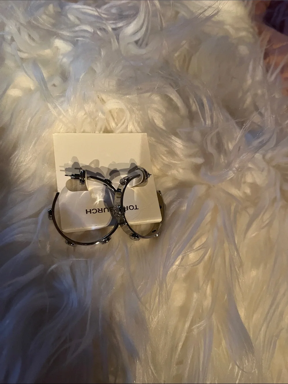 Tory Burch Silver-Tone Studded Hoop Earrings